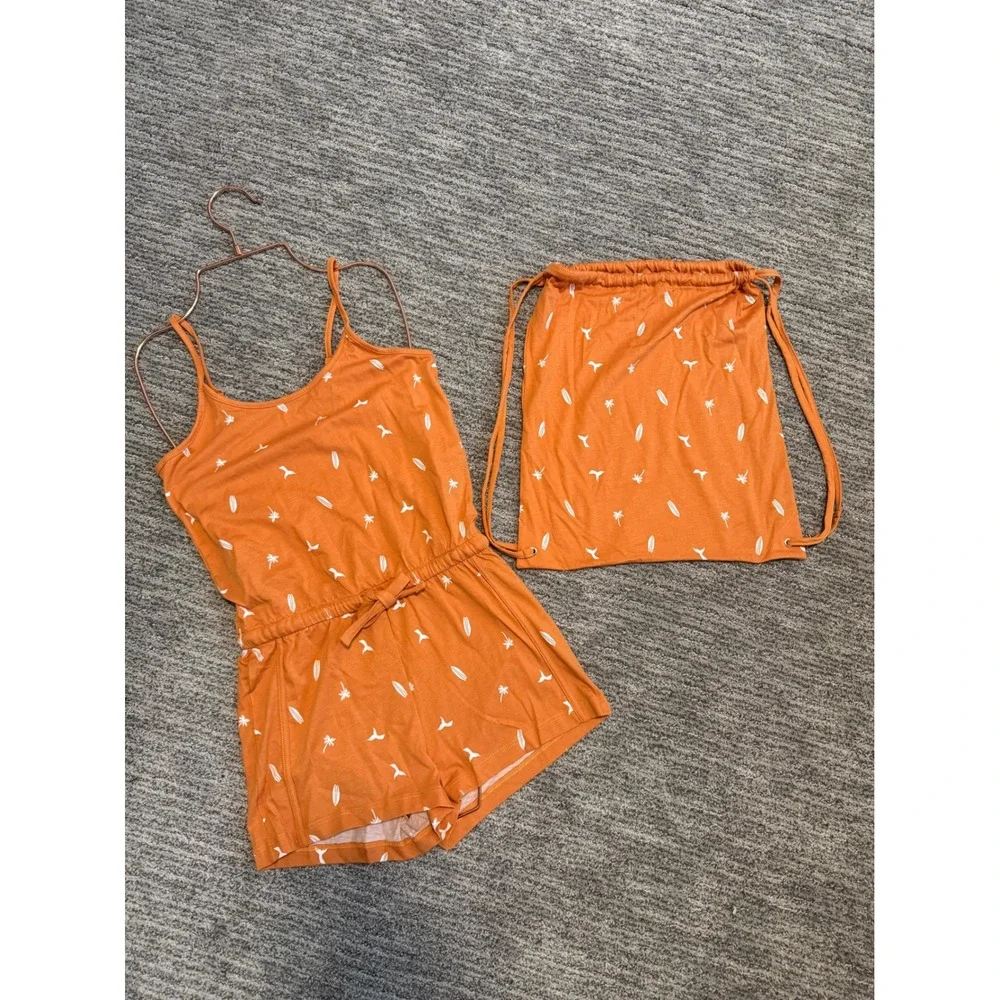 Cosabella Girls Burnt Orange Tropical Print Romper and Matching Backpack‎ Set L